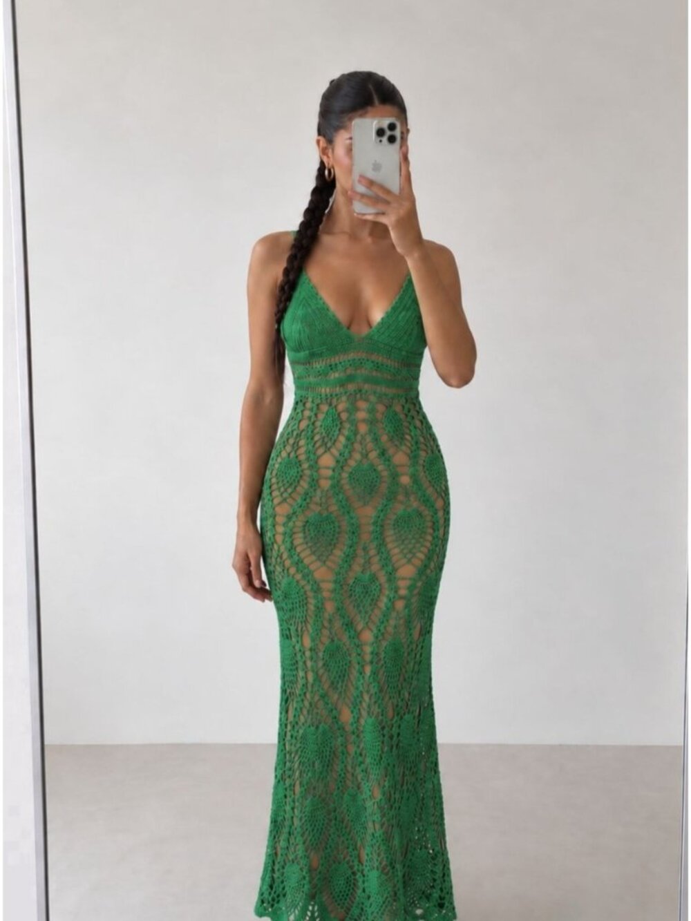 JLUXLABEL Great Escape Green Crochet Maxi Dress Size S NWT